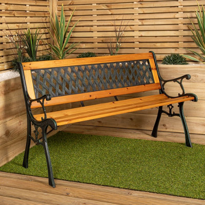 Samuel Alexander 2 Seater Outdoor Wooden Cast Iron With Lattice Design Garden Patio Bench - image 1