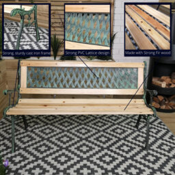 Samuel Alexander 2 Seater Outdoor Wooden Cast Iron With Lattice Design Garden Patio Bench - thumbnail 9