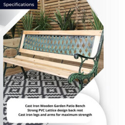 Samuel Alexander 2 Seater Outdoor Wooden Cast Iron With Lattice Design Garden Patio Bench - thumbnail 8