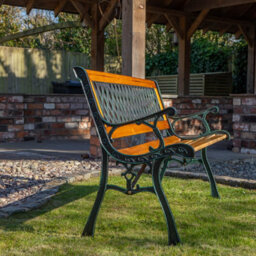 Samuel Alexander 2 Seater Outdoor Wooden Cast Iron With Lattice Design Garden Patio Bench - thumbnail 5