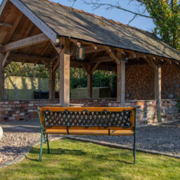 Samuel Alexander 2 Seater Outdoor Wooden Cast Iron With Lattice Design Garden Patio Bench - thumbnail 4