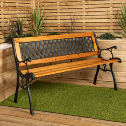 Samuel Alexander 2 Seater Outdoor Wooden Cast Iron With Lattice Design Garden Patio Bench