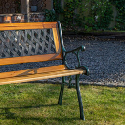 Samuel Alexander 2 Seater Outdoor Wooden Cast Iron With Lattice Design Garden Patio Bench - thumbnail 3