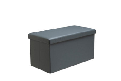 Faux Leather Storage Ottoman Storage Box With Lid Foldable - 76X38X38Cm Rectangle Grey