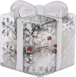 Decorative Present Led Decoration - Clear Festive Christmas Light Up Gift Box Ornament With Silver Ribbon & Bow - 10 X 12 X 12Cm - thumbnail 2
