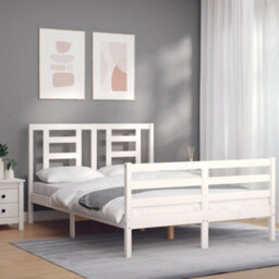 Berkfield Bed Frame With Headboard White Small Double Solid Wood - thumbnail 3