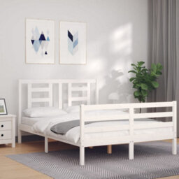 Berkfield Bed Frame With Headboard White Small Double Solid Wood - thumbnail 1