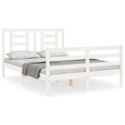 Berkfield Bed Frame With Headboard White Small Double Solid Wood - thumbnail 2