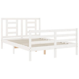 Berkfield Bed Frame With Headboard White Small Double Solid Wood - thumbnail 5