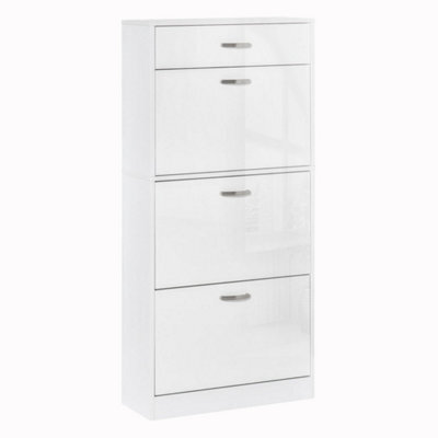 High Gloss White Shoe Cabinet With 4 Drawers Storage Cupboard W/ Flip Doors For 18 Pairs - image 1