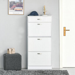 High Gloss White Shoe Cabinet With 4 Drawers Storage Cupboard W/ Flip Doors For 18 Pairs - thumbnail 3