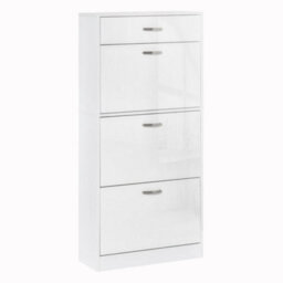 High Gloss White Shoe Cabinet With 4 Drawers Storage Cupboard W/ Flip Doors For 18 Pairs - thumbnail 1