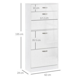 High Gloss White Shoe Cabinet With 4 Drawers Storage Cupboard W/ Flip Doors For 18 Pairs - thumbnail 2