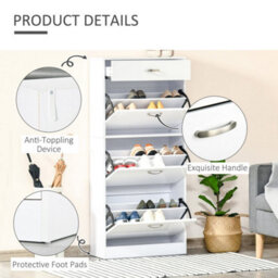 High Gloss White Shoe Cabinet With 4 Drawers Storage Cupboard W/ Flip Doors For 18 Pairs - thumbnail 5