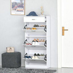 High Gloss White Shoe Cabinet With 4 Drawers Storage Cupboard W/ Flip Doors For 18 Pairs - thumbnail 6