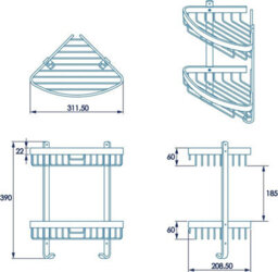 Croydex Bathroom Aluminium Matt Black Corner 2 Tier Shower Caddy Easy Clean Wire - thumbnail 4