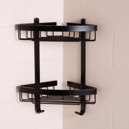 Croydex Bathroom Aluminium Matt Black Corner 2 Tier Shower Caddy Easy Clean Wire - thumbnail 1
