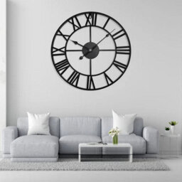 60Cm Large Skeleton Metal Roman Wall Clock With Big Numerals Open Round Face - thumbnail 4