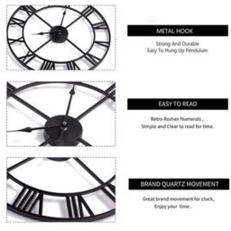 60Cm Large Skeleton Metal Roman Wall Clock With Big Numerals Open Round Face - thumbnail 5