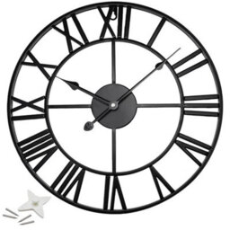 60Cm Large Skeleton Metal Roman Wall Clock With Big Numerals Open Round Face - thumbnail 1