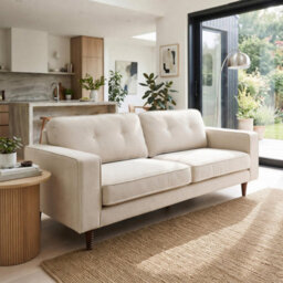 Furniturebox Uk Jasper Cream Linen-Look Fabric 3 Seater Sofa - thumbnail 1