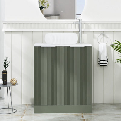 Royal Bathrooms Evora 700mm Sage Green Fluted Floor Standing Countertop Vanity Unit 2 Door With Milan Basin - image 1