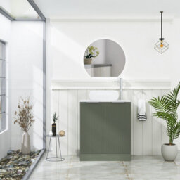 Royal Bathrooms Evora 700mm Sage Green Fluted Floor Standing Countertop Vanity Unit 2 Door With Milan Basin - thumbnail 2