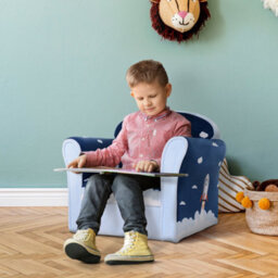 PawHut Homcom Kids Armchair Toddler Sofa Foam Filled Upholstered Couch Rocket - thumbnail 1