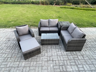 Fimous High Back Rattan Garden Furniture Set With Loveseat Sofa Rectangular Coffee Table Big Footstool Side Table Indoor Outdoor - image 1