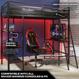 X Rocker Fortress High Sleeper Gaming Bunk Bed With Shelves - Black - thumbnail 3