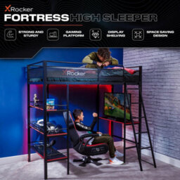 X Rocker Fortress High Sleeper Gaming Bunk Bed With Shelves - Black - thumbnail 2
