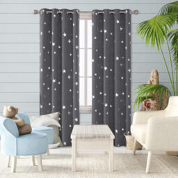 Deconovo Thermal Insulated Star Foil Printed Blackout Curtain Eyelet Curtains For Boys Bedroom 46 X 54 Inch Dark Grey 1 Pair - thumbnail 1