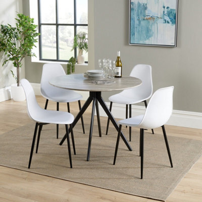 Core Products Aspen Grey Oak Effect 100Cm Round Dining Table With 4 White Plastic Curve Design Chairs - image 1
