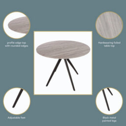 Core Products Aspen Grey Oak Effect 100Cm Round Dining Table With 4 White Plastic Curve Design Chairs - thumbnail 8