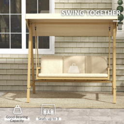 Outsunny 3 Seater Garden Swing Chair With Adjustable Canopy And Cushions, Beige - thumbnail 7
