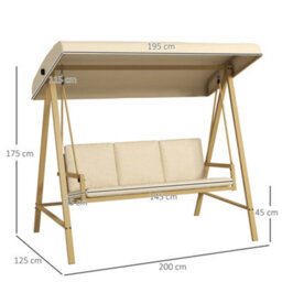 Outsunny 3 Seater Garden Swing Chair With Adjustable Canopy And Cushions, Beige - thumbnail 3