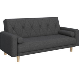 Yaheetech Black Button-Tufted Fabric 3-Seater Convertible Sofa Bed With 2 Bolster Pillows - thumbnail 2