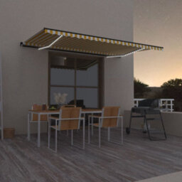 Berkfield Manual Retractable Awning With Led 500X300 Cm Yellow And White