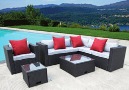 Rattan Wicker Conservatory Outdoor Garden Furniture Set Corner Sofa Table Black - thumbnail 3