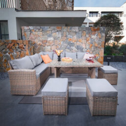 Rosen 9 Seater Rattan Corner Sofa Dining Table With Parasol Hole Set Nature - thumbnail 2
