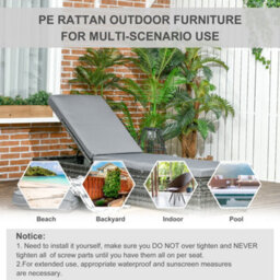 Outsunny Patio Rattan Chaise Lounge Garden Pool Wicker Sun Lounger Adjustable - thumbnail 7