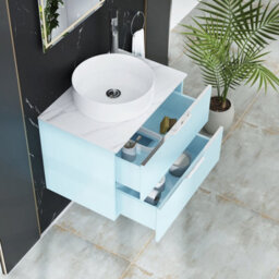 Royal Bathrooms Evora 700mm Powder Blue Fluted Wall Hung Countertop Vanity Unit 2 Drawer With Art Basin - thumbnail 3