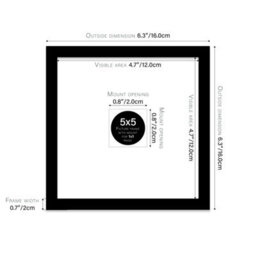 "5X5"" Black Picture Frame - 5X5"" Square Frame With 1X1"" Mount For 5X5""/1X1"" Pictures Art Deco Style Room Decor, 1 Pack" - thumbnail 2