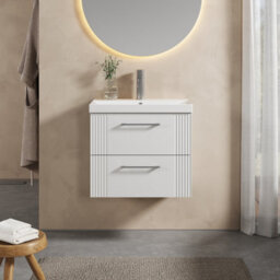 Balterley Belvide Partial Fluted 2 Drawer Wall Hung Vanity Unit With 1 Tap Hole Thin-Edge Basin- 600mm - Satin White - thumbnail 2