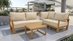 UK Leisure World Aluminium  Metal Wooden Effect 8 Seater Corner Sofa Garden Conservatory Beige Set - thumbnail 2