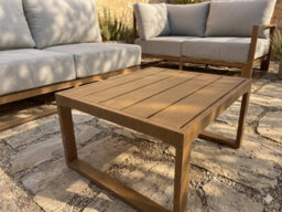 UK Leisure World Aluminium  Metal Wooden Effect 8 Seater Corner Sofa Garden Conservatory Beige Set - thumbnail 5