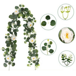 2 Pack 2 - Piece Artificial Plant Decoration, 1.8 Meters Simulated Silver Leaf Eucalyptus Rattan With Gypsophila And Flowers - thumbnail 2