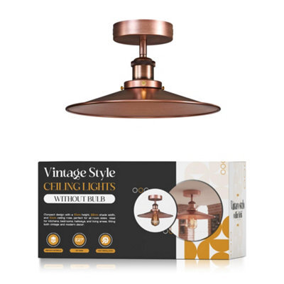 Vintage Semi Flush Mount Ceiling E27 Bulb Base Industrial Metal Copper Lampshade Ceiling Light For Living Room - image 1
