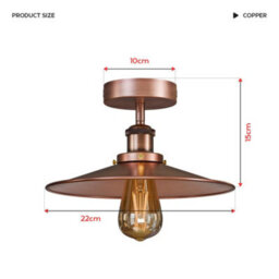 Vintage Semi Flush Mount Ceiling E27 Bulb Base Industrial Metal Copper Lampshade Ceiling Light For Living Room - thumbnail 2