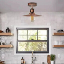 Vintage Semi Flush Mount Ceiling E27 Bulb Base Industrial Metal Copper Lampshade Ceiling Light For Living Room - thumbnail 4